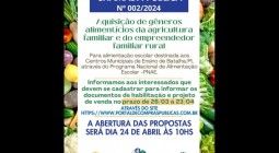 Prefeitura de Batalha divulga Chamada Pública para Aquisição de Gêneros Alimentícios da Agricultura Familiar e do Empreendedor Familiar Rural