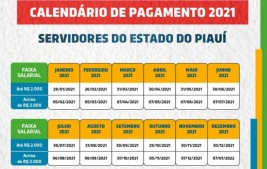 Calendário de pagamento dos Servidores Públicos do Piaui