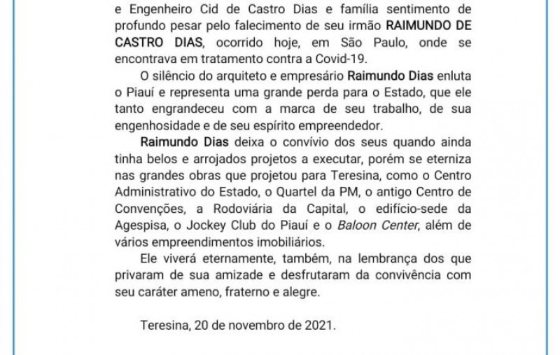 Arquiteto Raimundo Dias morre vítima de sequelas da Covid aos 78 anos; projetou Centro de Convenções, Centro Administrativo e 47 igrejas
