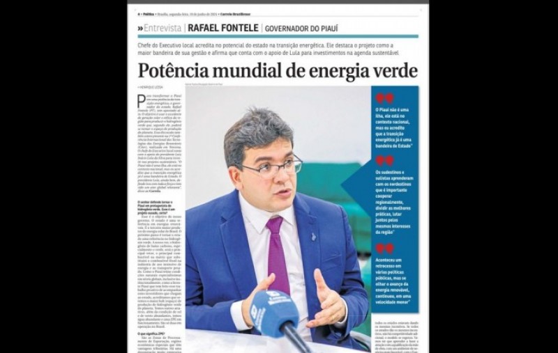 Em publicação nacional, Piauí é reconhecido como potência mundial da energia verde